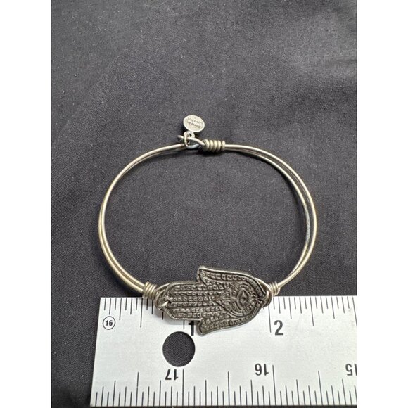 Silver-Tone Hamsa Hand Bangle Bracelet By L+D - Picture 5 of 7
